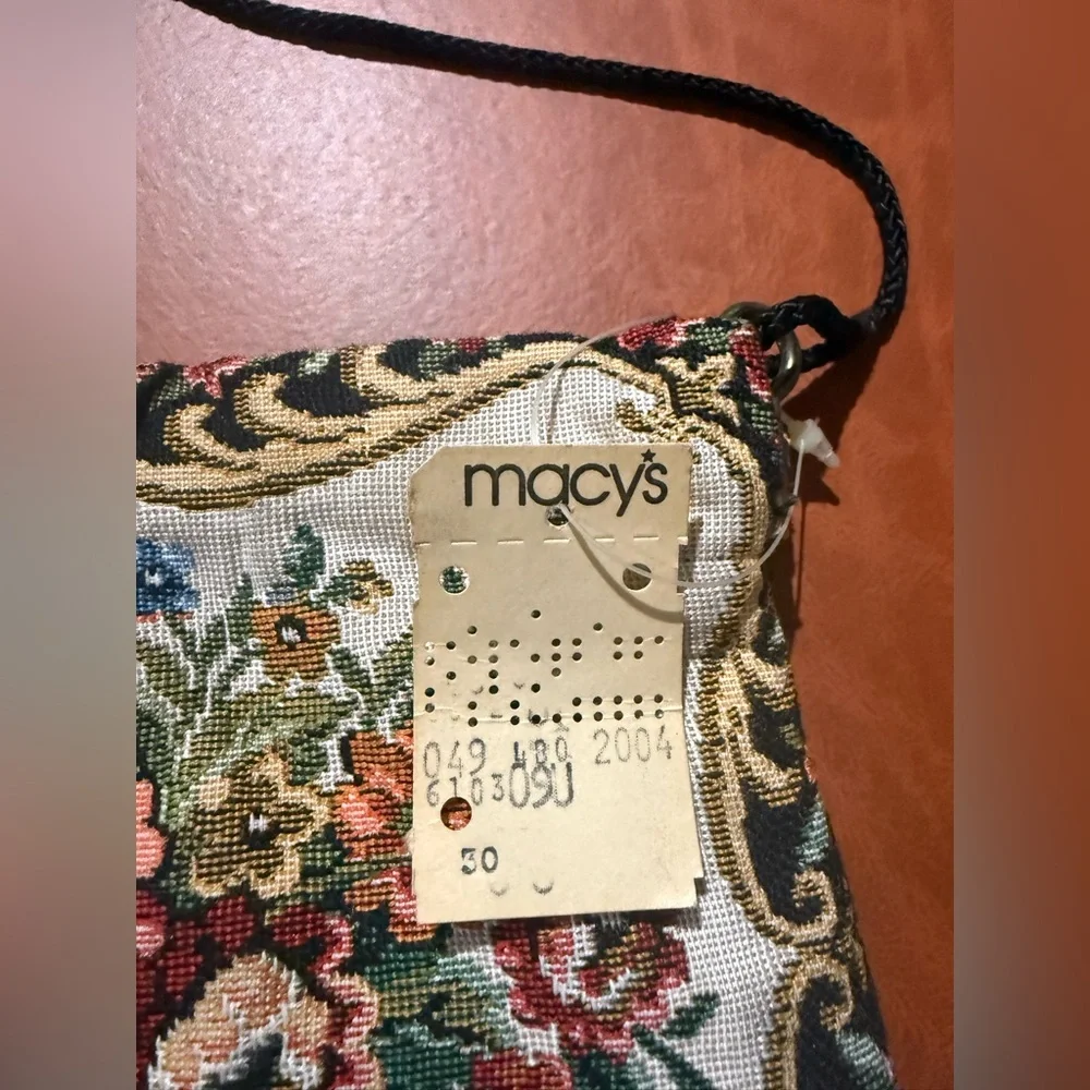 1950s Victorian Floral Tapestry Cocktail Crossbody Purse 7"X 5" VTG Macys NWT - Picture 2 of 5